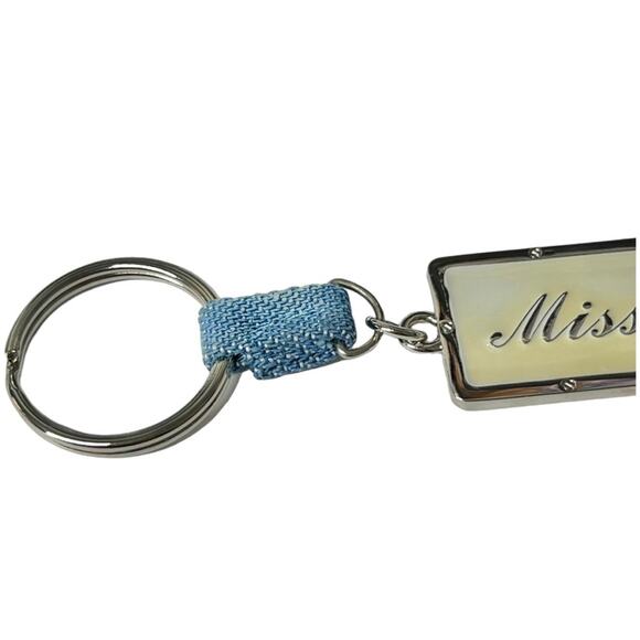AUTH VTG Christian Dior Miss Dior Nameplate Logo Denim Keychain Key Holder Fob - Picture 13 of 14